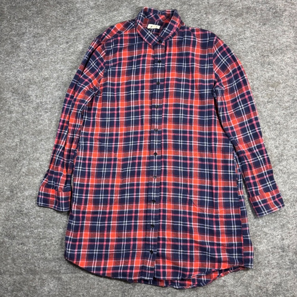 Pact Flannel Shirt Dress Womens L Organic Cotton Red Plaid Long Sleeve Tunic